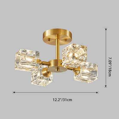 Moderno Lujo Rectangular Hierro Cristal 3/4/5/6 Luces Semi-Empotradas para Techo para Dormitorio 