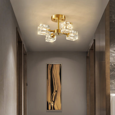Moderno Lujo Rectangular Hierro Cristal 3/4/5/6 Luces Semi-Empotradas para Techo para Dormitorio 