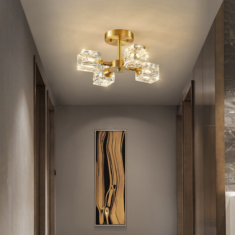 Moderno Lujo Rectangular Hierro Cristal 3/4/5/6 Luces Semi-Empotradas para Techo para Dormitorio 