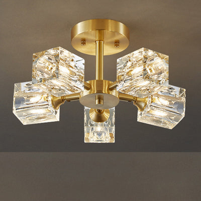 Moderno Lujo Rectangular Hierro Cristal 3/4/5/6 Luces Semi-Empotradas para Techo para Dormitorio 