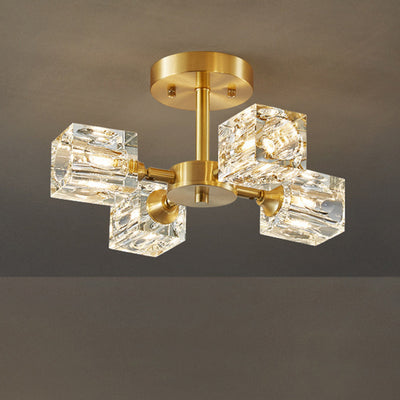 Moderno Lujo Rectangular Hierro Cristal 3/4/5/6 Luces Semi-Empotradas para Techo para Dormitorio 