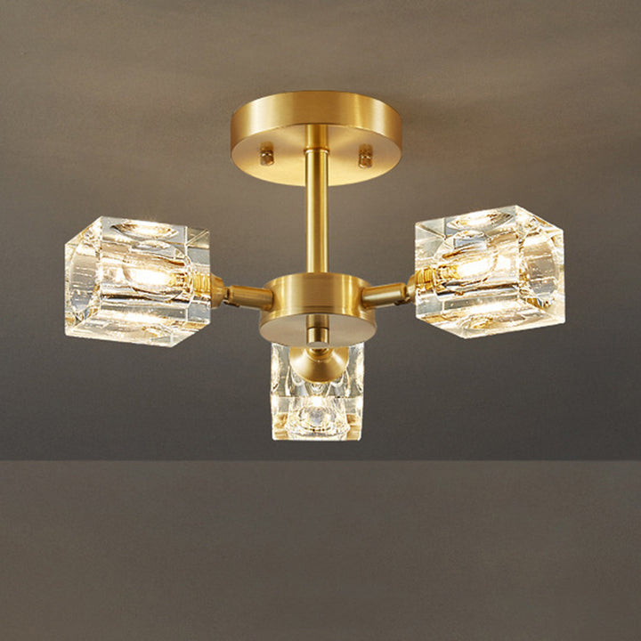 Moderno Lujo Rectangular Hierro Cristal 3/4/5/6 Luces Semi-Empotradas para Techo para Dormitorio 