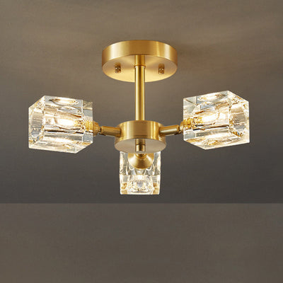 Moderno Lujo Rectangular Hierro Cristal 3/4/5/6 Luces Semi-Empotradas para Techo para Dormitorio 