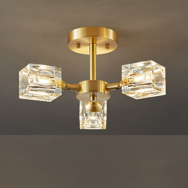Moderno Lujo Rectangular Hierro Cristal 3/4/5/6 Luces Semi-Empotradas para Techo para Dormitorio 