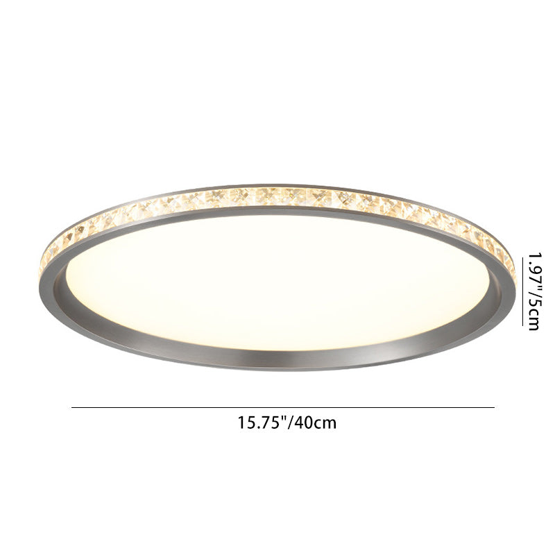 Modern Simplicity Round Aluminum Crystal Metal LED Flush Mount Ceiling Light For Bedroom