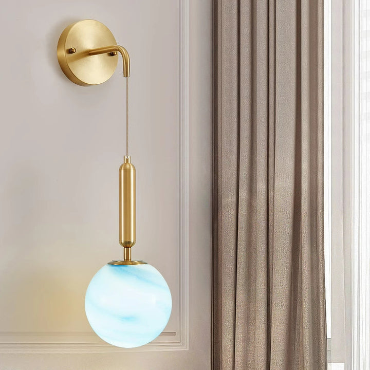Applique murale en verre cuivre sphère nordique contemporaine 1 lumière pour chambre à coucher 