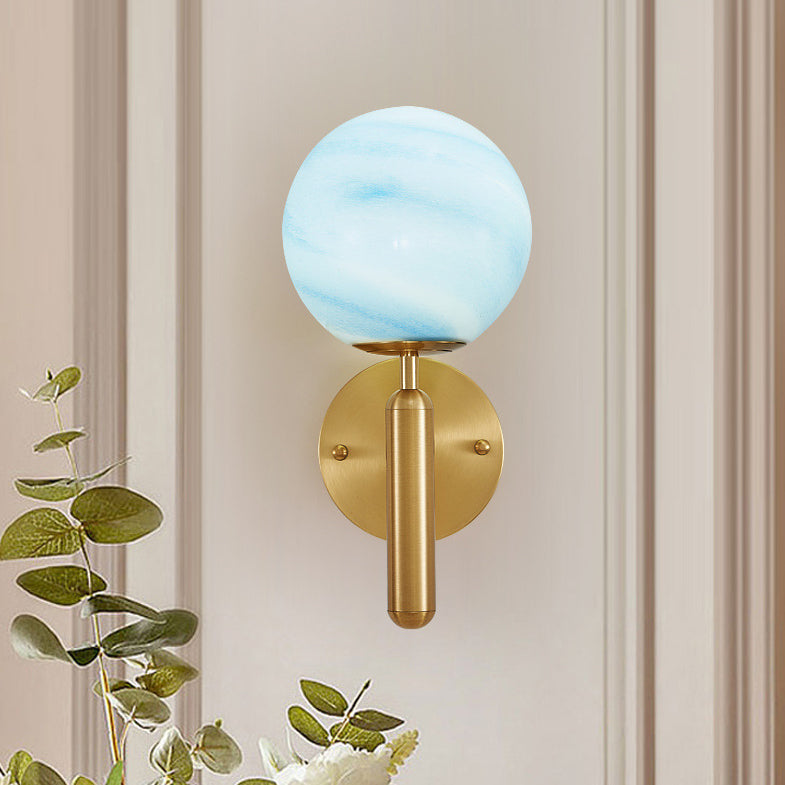 Applique murale en verre cuivre sphère nordique contemporaine 1 lumière pour chambre à coucher 