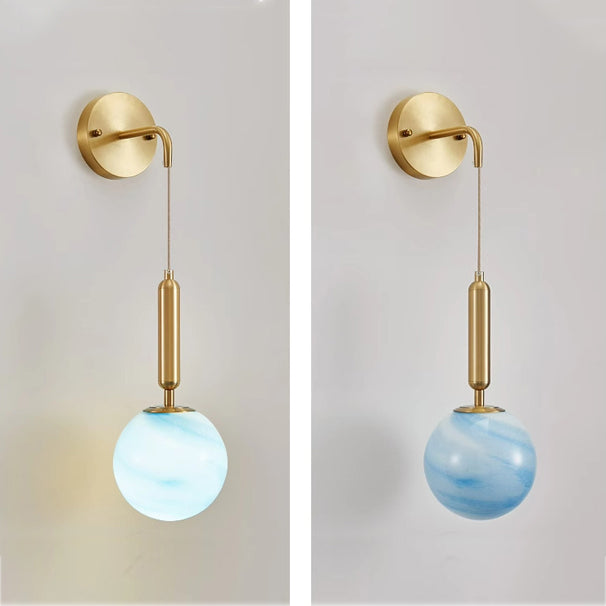 Applique murale en verre cuivre sphère nordique contemporaine 1 lumière pour chambre à coucher 