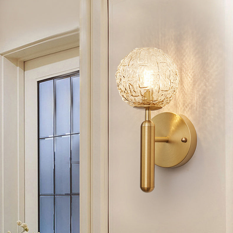 Applique murale en verre cuivre sphère nordique contemporaine 1 lumière pour chambre à coucher 
