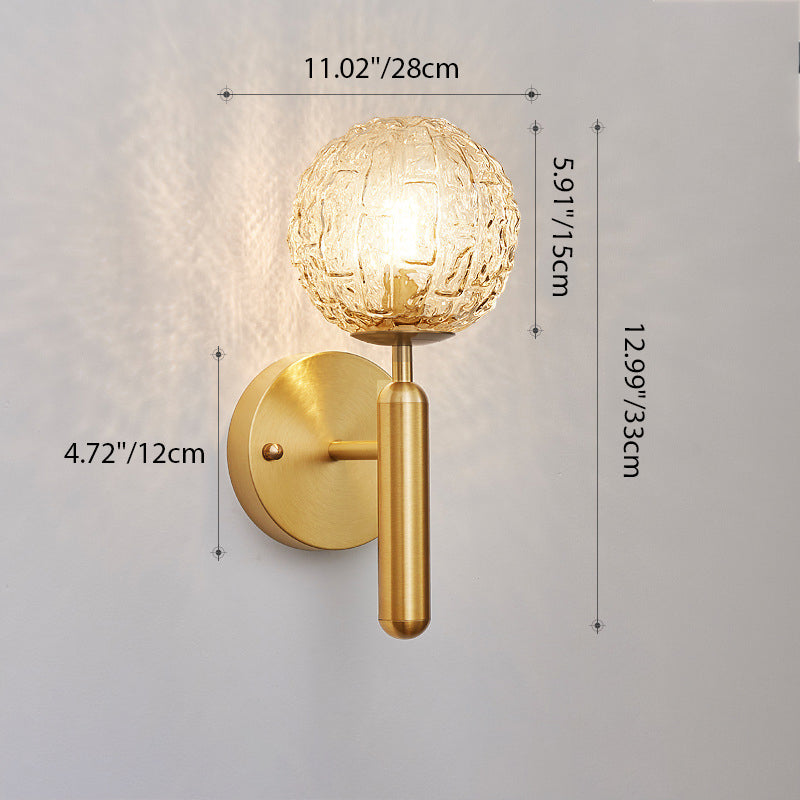 Applique murale en verre cuivre sphère nordique contemporaine 1 lumière pour chambre à coucher 