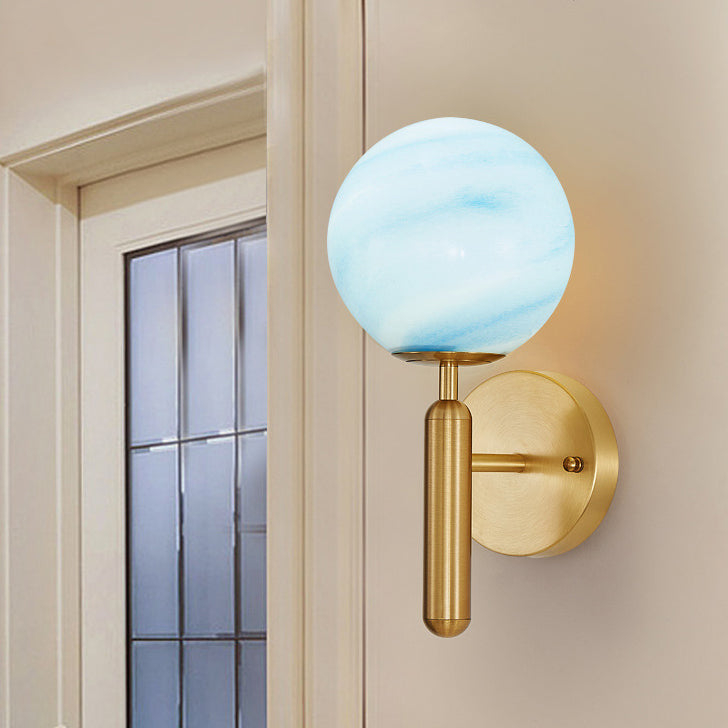 Applique murale en verre cuivre sphère nordique contemporaine 1 lumière pour chambre à coucher 