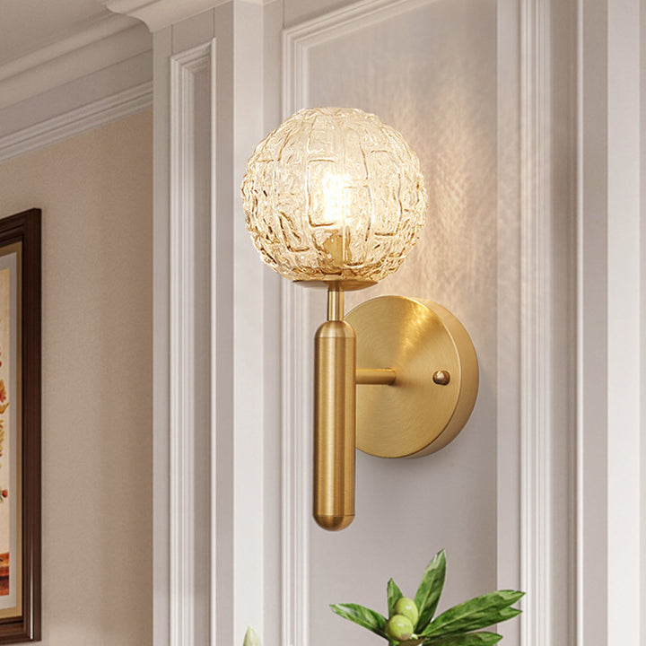 Applique murale en verre cuivre sphère nordique contemporaine 1 lumière pour chambre à coucher 