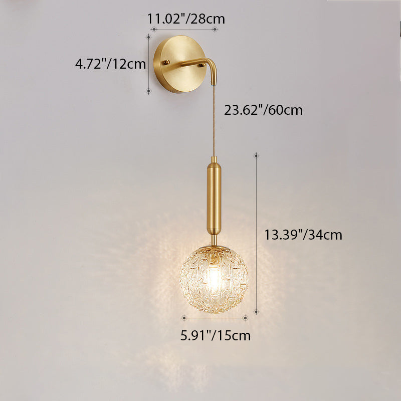 Applique murale en verre cuivre sphère nordique contemporaine 1 lumière pour chambre à coucher 