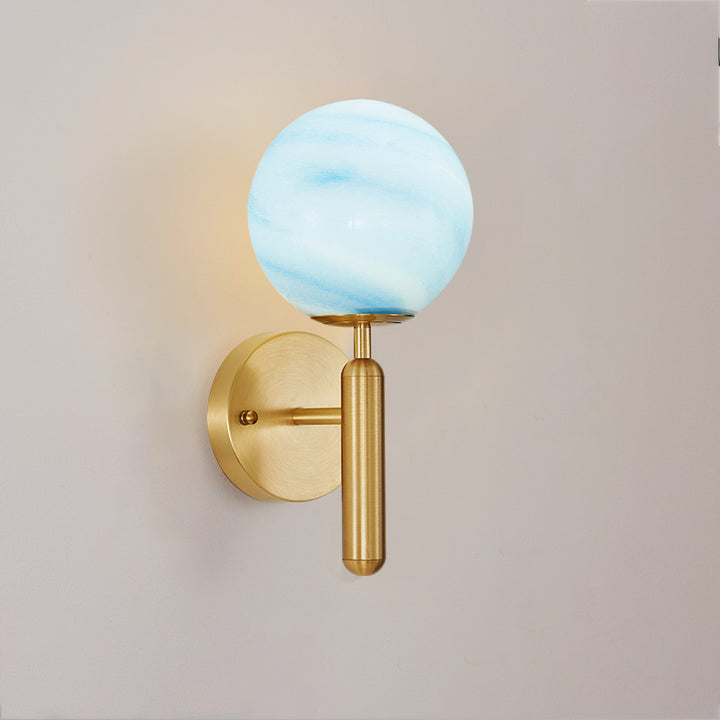 Applique murale en verre cuivre sphère nordique contemporaine 1 lumière pour chambre à coucher 