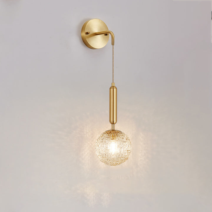 Applique murale en verre cuivre sphère nordique contemporaine 1 lumière pour chambre à coucher 