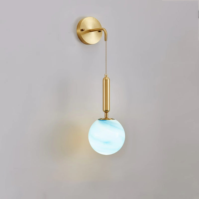 Applique murale en verre cuivre sphère nordique contemporaine 1 lumière pour chambre à coucher 