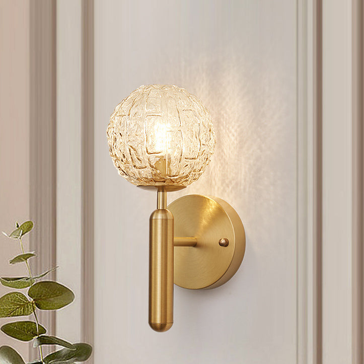 Applique murale en verre cuivre sphère nordique contemporaine 1 lumière pour chambre à coucher 