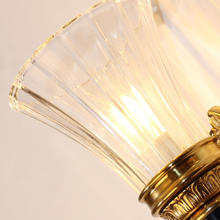 Traditionelle französische Fackelkegel-Kupfer-Glas-1-Licht-Wandleuchte für das Wohnzimmer 