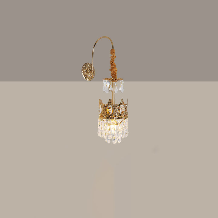 Traditional French Crown Brass Crystal 1-Light Wall Sconce Lamp For Living Room