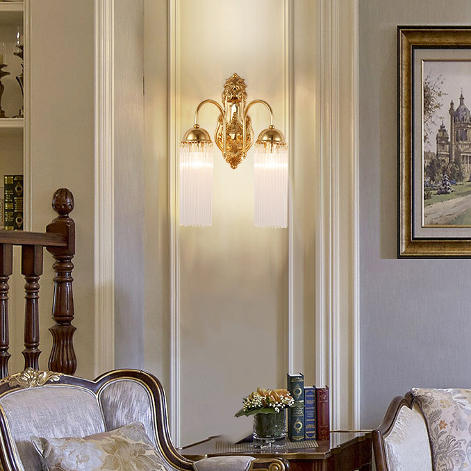 Traditionelle europäische Kuppel Kupfer Glas 1/2 Licht Wandleuchte für Wohnzimmer 