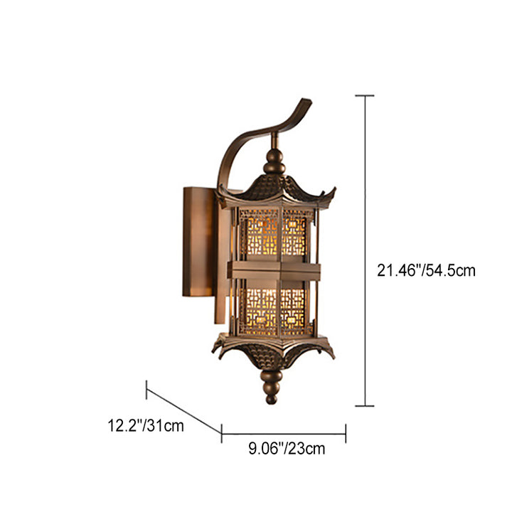 Lámpara Aplique de Pared de 1 Luz de Metal Rectangular de Torre China Tradicional para Patio Exterior 