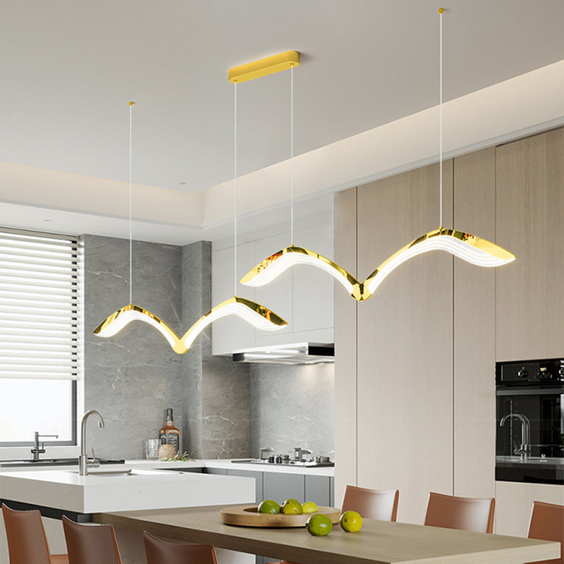 Moderno Lujo Gaviota Curvado Hierro Acrílico LED Candelabro Luz de Isla Para Comedor 