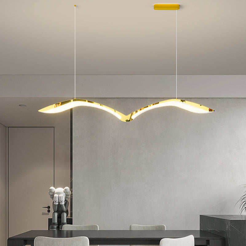 Moderno Lujo Gaviota Curvado Hierro Acrílico LED Candelabro Luz de Isla Para Comedor 