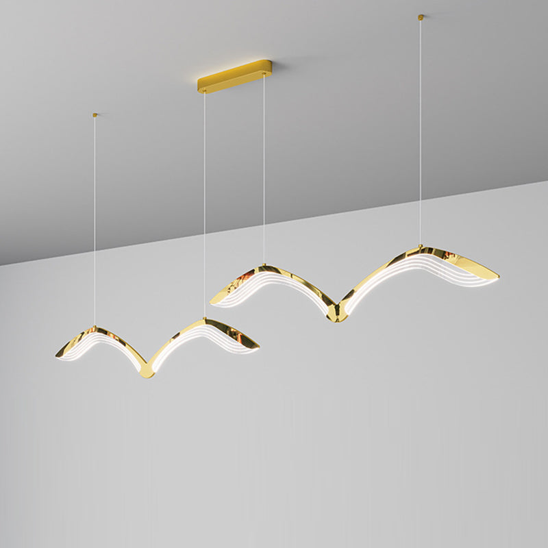 Moderno Lujo Gaviota Curvado Hierro Acrílico LED Candelabro Luz de Isla Para Comedor 