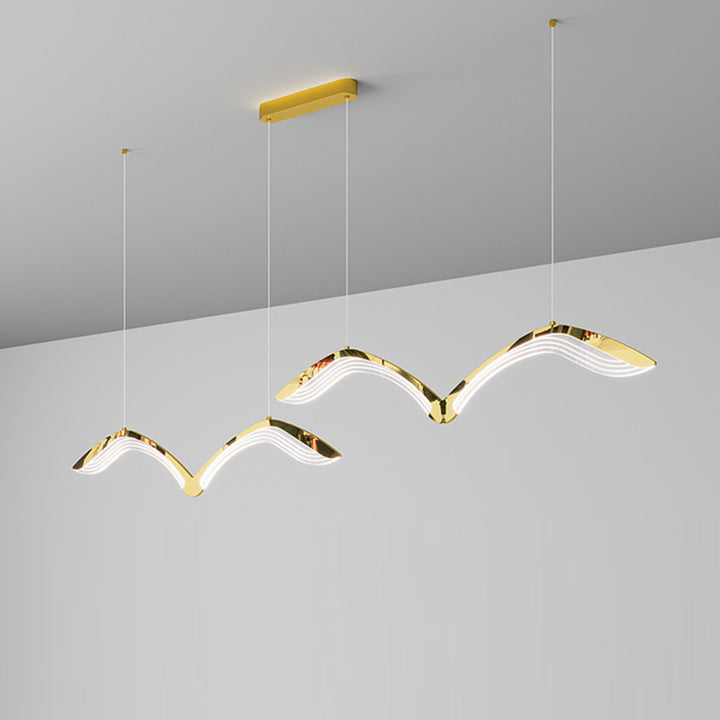 Moderno Lujo Gaviota Curvado Hierro Acrílico LED Candelabro Luz de Isla Para Comedor 