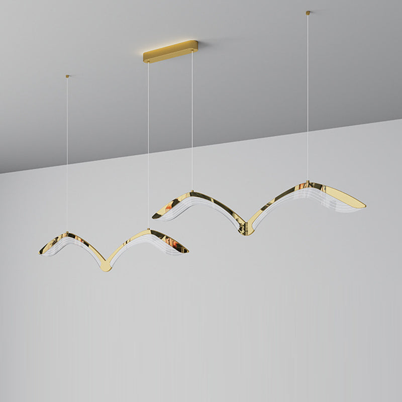 Moderno Lujo Gaviota Curvado Hierro Acrílico LED Candelabro Luz de Isla Para Comedor 