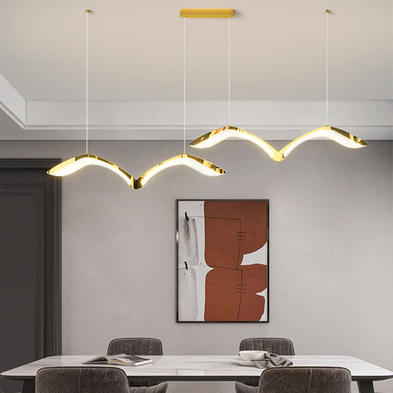 Moderno Lujo Gaviota Curvado Hierro Acrílico LED Candelabro Luz de Isla Para Comedor 