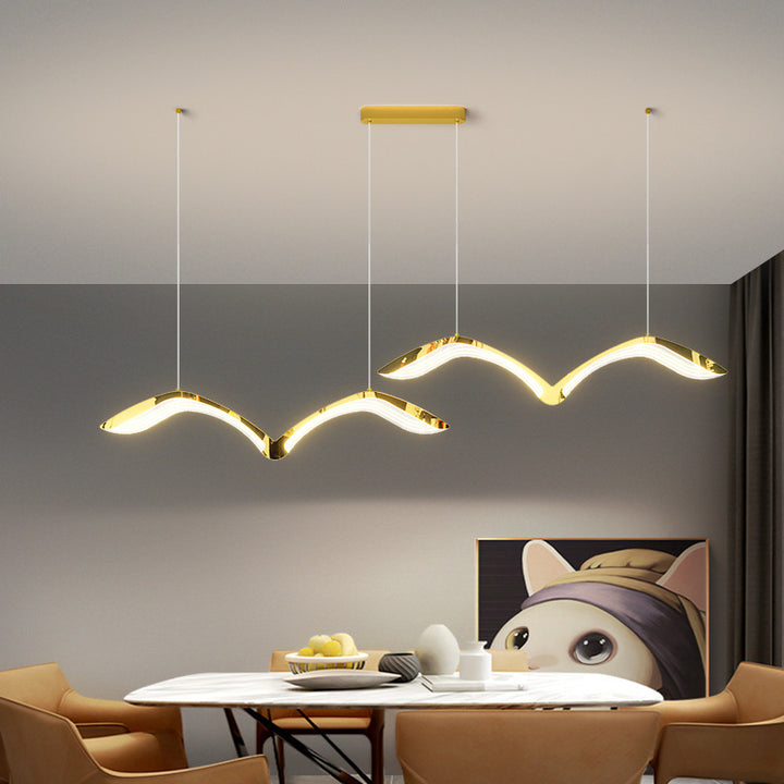 Moderno Lujo Gaviota Curvado Hierro Acrílico LED Candelabro Luz de Isla Para Comedor 
