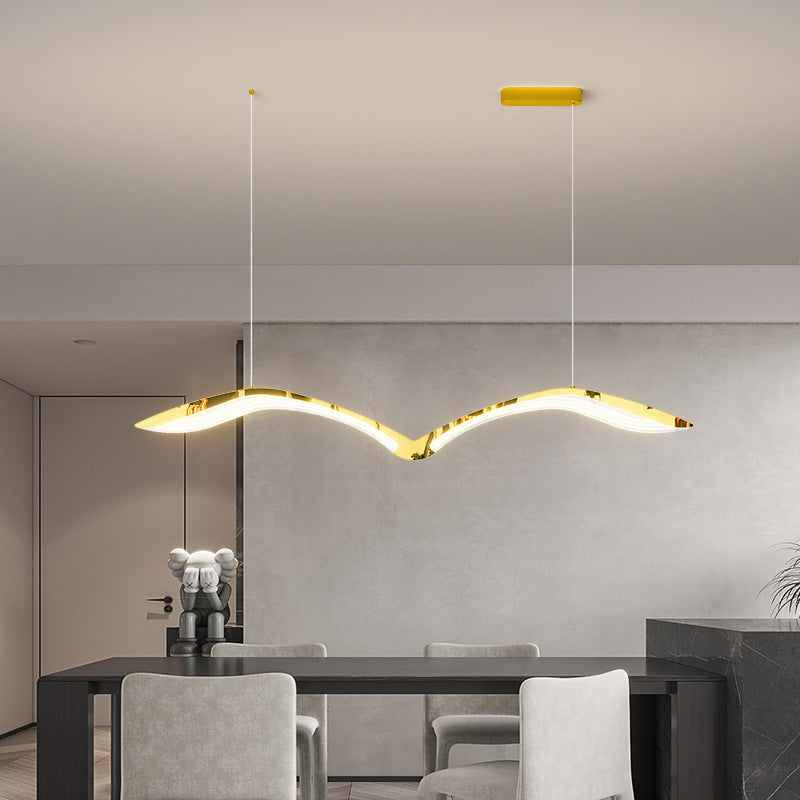Moderno Lujo Gaviota Curvado Hierro Acrílico LED Candelabro Luz de Isla Para Comedor 