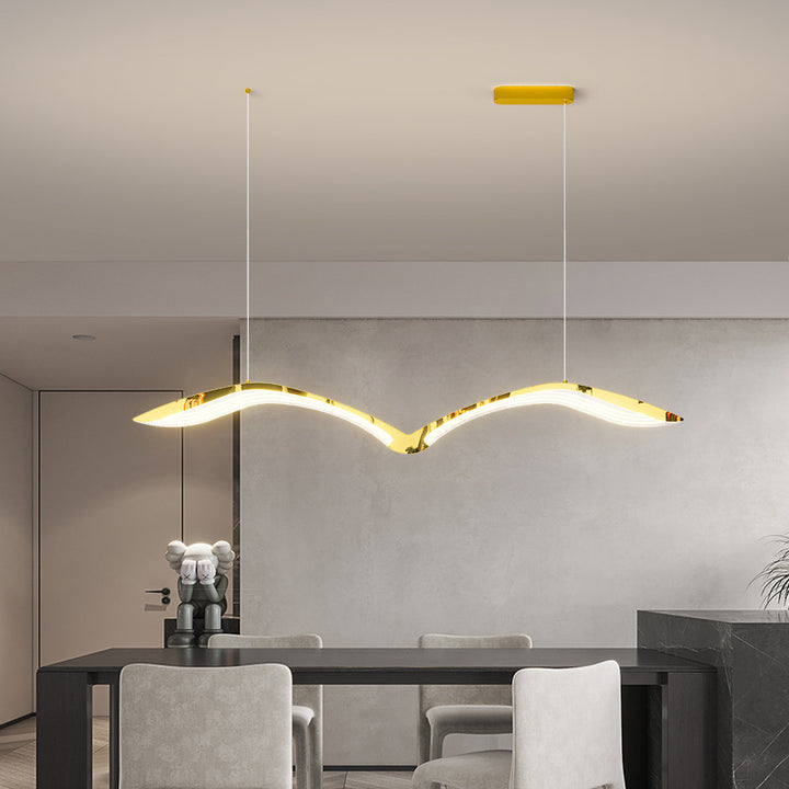 Moderno Lujo Gaviota Curvado Hierro Acrílico LED Candelabro Luz de Isla Para Comedor 