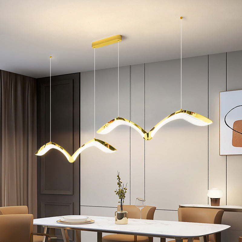 Moderno Lujo Gaviota Curvado Hierro Acrílico LED Candelabro Luz de Isla Para Comedor 