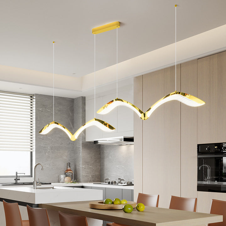 Moderno Lujo Gaviota Curvado Hierro Acrílico LED Candelabro Luz de Isla Para Comedor 