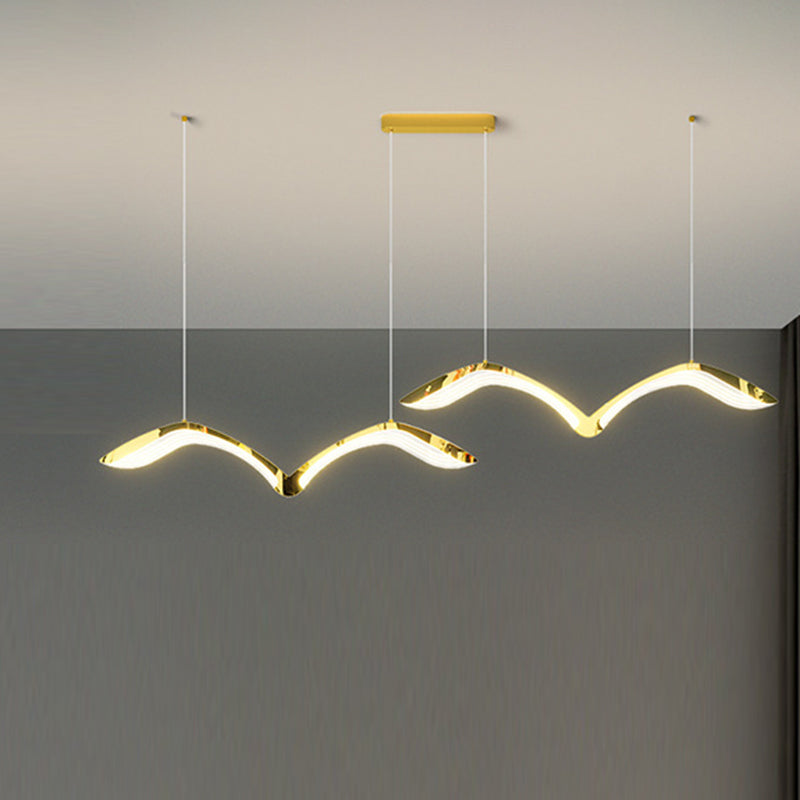 Moderno Lujo Gaviota Curvado Hierro Acrílico LED Candelabro Luz de Isla Para Comedor 
