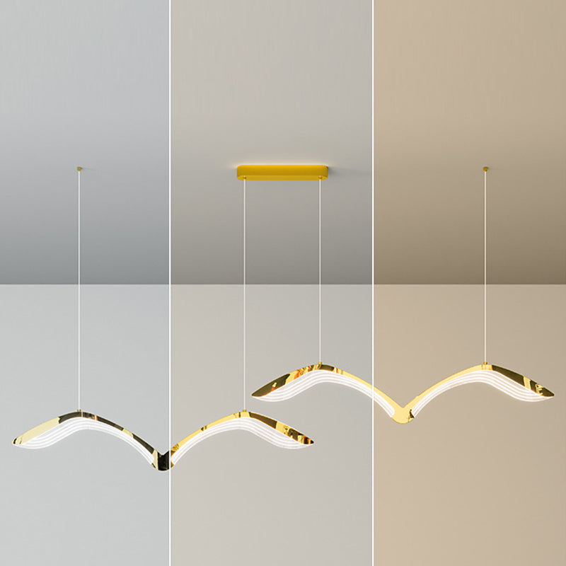 Moderno Lujo Gaviota Curvado Hierro Acrílico LED Candelabro Luz de Isla Para Comedor 