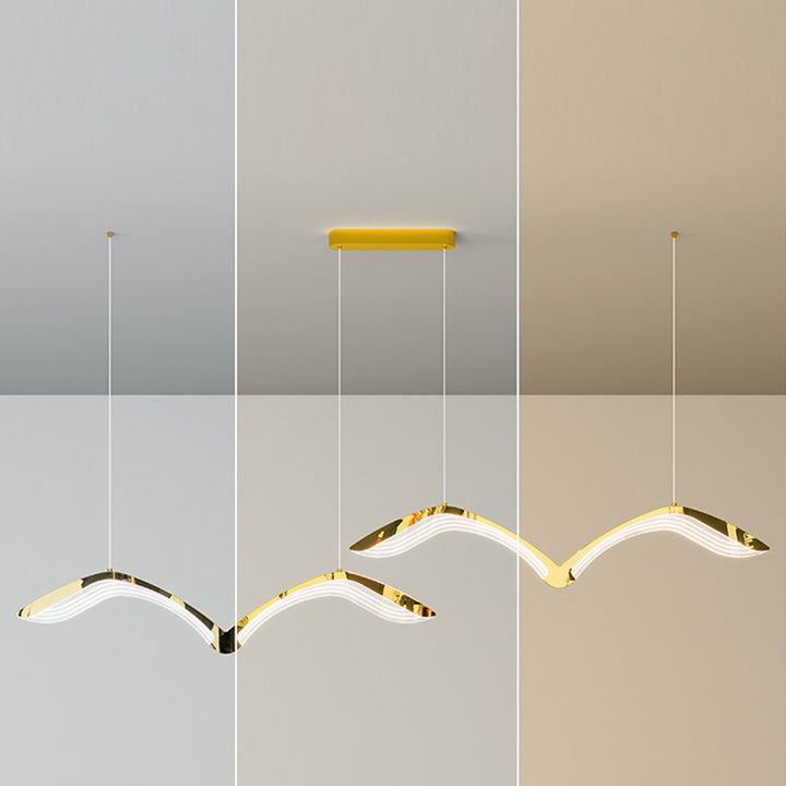 Moderno Lujo Gaviota Curvado Hierro Acrílico LED Candelabro Luz de Isla Para Comedor 