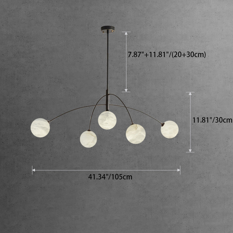 Sphère en marbre de cuivre simplicité moderne Lustre à 5 lumières pour le salon 