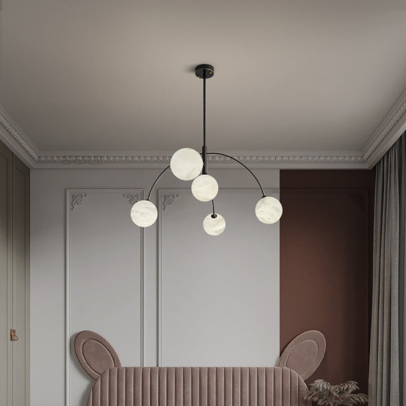 Sphère en marbre de cuivre simplicité moderne Lustre à 5 lumières pour le salon 