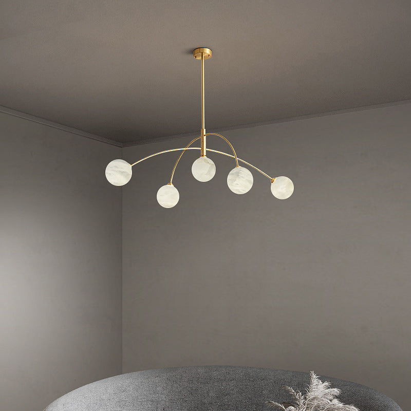 Sphère en marbre de cuivre simplicité moderne Lustre à 5 lumières pour le salon 