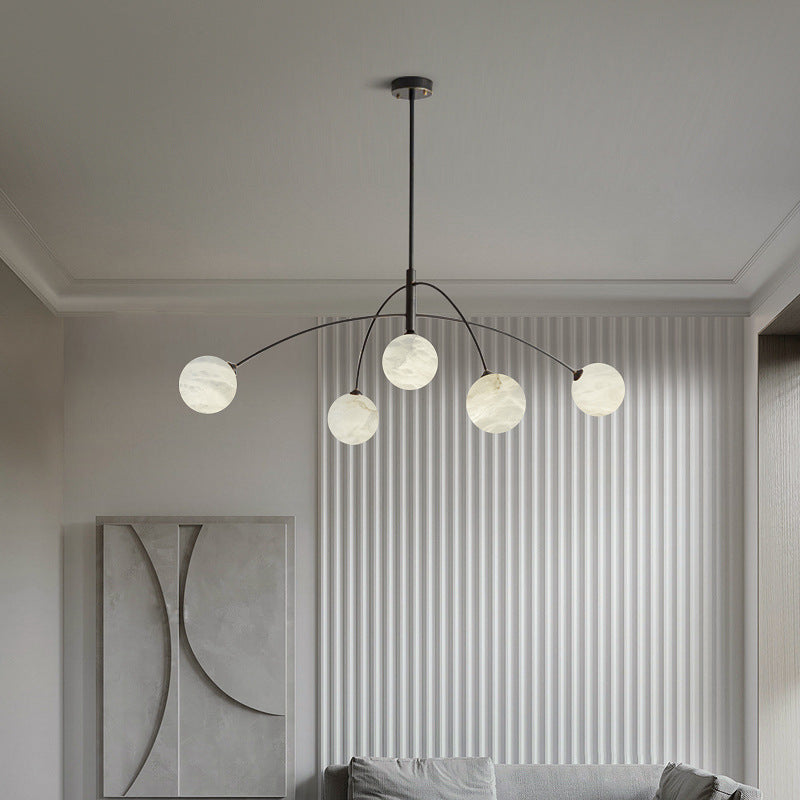 Sphère en marbre de cuivre simplicité moderne Lustre à 5 lumières pour le salon 