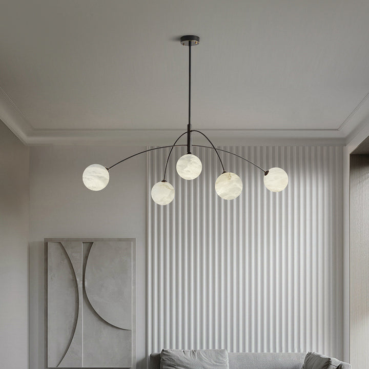 Sphère en marbre de cuivre simplicité moderne Lustre à 5 lumières pour le salon 