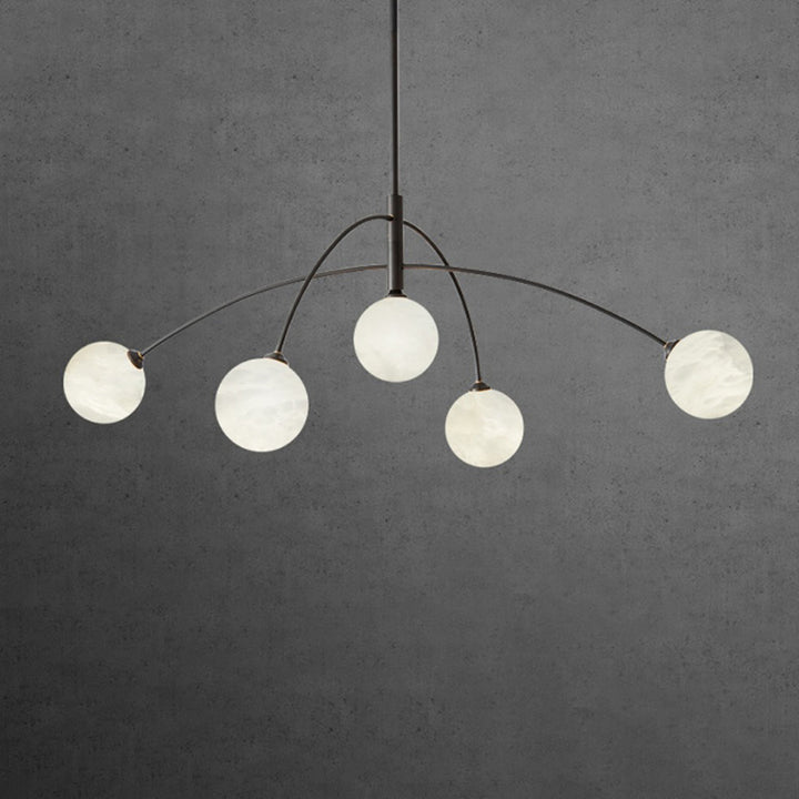 Sphère en marbre de cuivre simplicité moderne Lustre à 5 lumières pour le salon 
