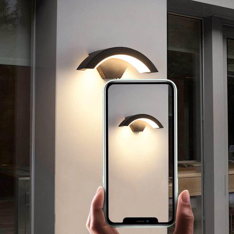 Lámpara de Aplique de Pared LED Impermeable de Aluminio Curvado y Plástico de Simplicidad Moderna para Patio Exterior 
