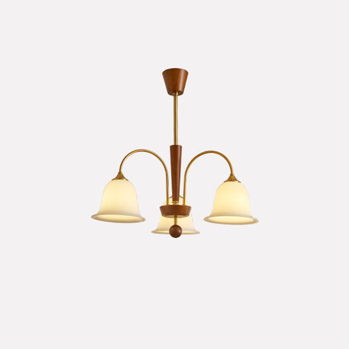 Traditional French Bell Glass Iron Solid Wood 3/5 Light Chandelier For Living Room