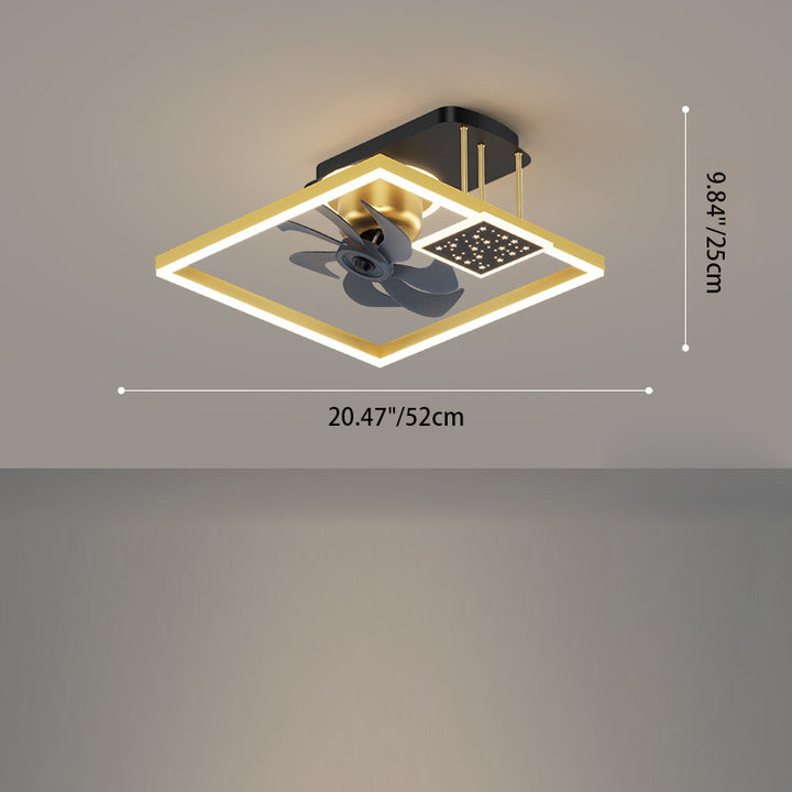 Ventilador de techo LED semiempotrado contemporáneo nórdico cuadrado de hierro aluminio acrílico para dormitorio 
