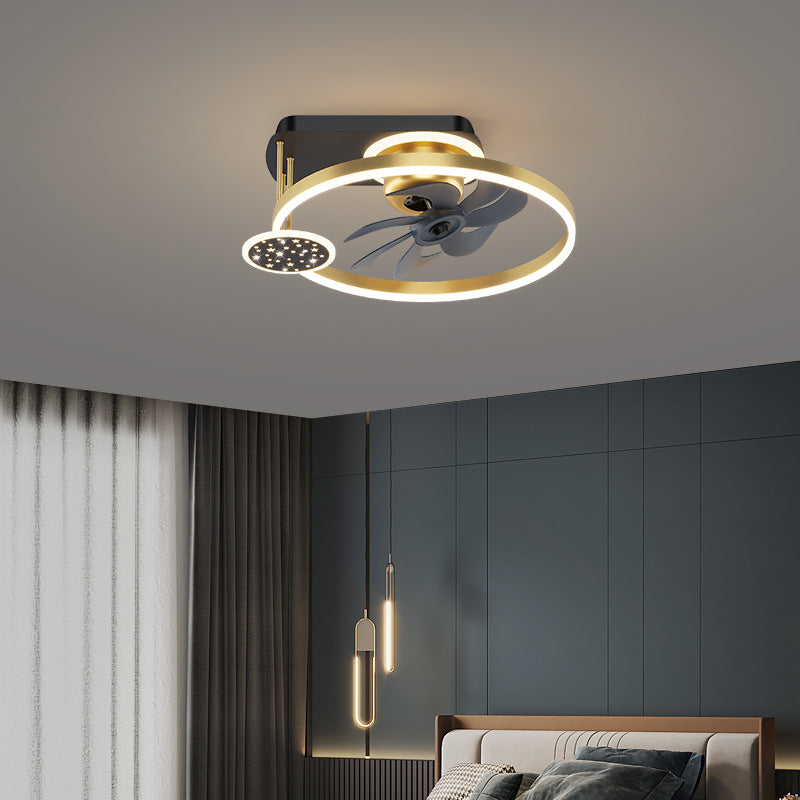 Zeitgenössisches nordisches quadratisches Eisen-Aluminium-Acryl-LED-Deckenventilatorlicht für das Schlafzimmer 