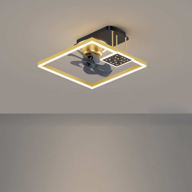 Zeitgenössisches nordisches quadratisches Eisen-Aluminium-Acryl-LED-Deckenventilatorlicht für das Schlafzimmer 